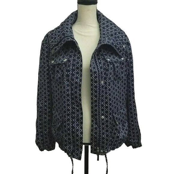 Bianca Nygard Weekend Womens Jacket Size 6 Blue Silver Snap Front Geometric - Picture 2 of 12